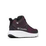 Bota de senderismo Columbia modelo Konos Trs Outdry Mid, color bordó con detalles en negro y suela blanca. Presenta tecnología impermeable OutDry, sistema de amortiguación Omni-MAX y ajuste Navic Fit para mayor estabilidad en terrenos variables.