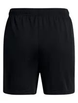 Short deportivo Under Armour negro, de corte holgado, con cintura elástica y logo estampado en blanco en la pierna derecha.