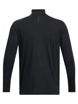 Buzo deportivo Under Armour de manga larga con cierre de un cuarto en el cuello. Presenta un diseño minimalista en color negro con el logo de la marca sutilmente aplicado en el pecho. Cuenta con orificios para los pulgares en los puños y un bolsillo lateral.