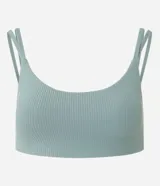 Top deportivo Get Over de microfibra acanalada verde menta, con escote redondo, doble tirante y base ancha.