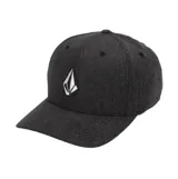 Gorra de seis paneles Volcom Full Stone Hthr Flexfit, color gris melange, con visera curva y logo bordado en el frente.