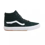Championes Vans modelo Sk8-Hi diseñados para BMX, de caña alta en color verde oscuro. Presentan la icónica banda lateral blanca, construcción resistente con tecnología Wafflecup BMX, suela de goma y cierre con cordones.