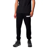 Pantalón jogger negro Columbia con puños elásticos en los tobillos y el logo de la marca impreso en un rectángulo blanco en la pierna izquierda.
