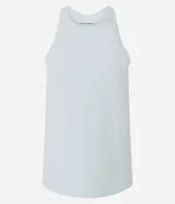 Musculosa deportiva de microfibra perforada en color menta, con escote alto, diseño de espalda nadadora y corte holgado.