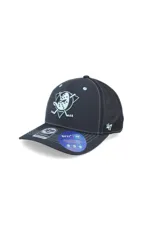 Gorra tipo trucker de la marca 47, color negro con malla trasera. Presenta el logo de los Anaheim Ducks bordado en la parte frontal en color celeste y el logo de la marca en el lateral.