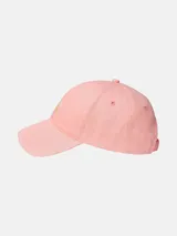 Gorra tipo béisbol de algodón color rosado, con visera curva y logo de Calvin Klein bordado en el frente en color dorado.