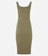 Vestido midi blanco acanalado, de algodón sostenible, con escote cuadrado y tirantes medios.