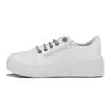 Championes Vizzano de mujer, color blanco, con suela plataforma y cordones elásticos brillantes con pedrería.