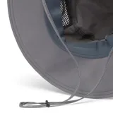 Sombrero de ala ancha Columbia modelo Bora Bora Booney, color gris, con paneles de malla laterales para ventilación, banda interna hidroabsorbente y cordón ajustable con cierre de tanca.