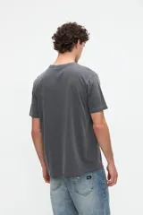 Remera de manga corta color blanco con estampa tipográfica frontal en tono rojo, de calce clásico y cuello redondo.