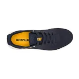 Championes Caterpillar modelo Hex Lite Vent, color azul marino con suela blanca y detalles en amarillo.