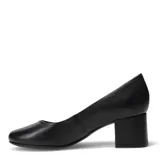 Zapato de tacón cuadrado Bottero, color negro, con punta redondeada y detalle de logo metálico en el lateral.
