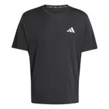 Remera deportiva Adidas Run Ess Tee para hombre, de color negro con cuello redondo y mangas cortas. Presenta el logo de la marca estampado en blanco en el lado izquierdo del pecho.