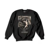 Buzo de cuello redondo y manga larga, color negro, con estampa frontal de la banda Led Zeppelin en tonos crema y gris.