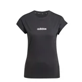 Remera deportiva Adidas de mujer, color negro, con cuello redondo y manga corta. Presenta el logo "adidas" en blanco centrado en el pecho.