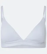 Top deportivo blanco de microfibra con escote en V, breteles finos ajustables y copas removibles.