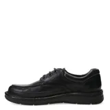 Zapato de hombre Lombardino de estilo casual, confeccionado en cuero negro con cierre de cordones. Presenta una costura frontal distintiva y una suela de goma resistente y liviana.