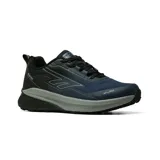 Championes deportivos Hi-Tec modelo Bruce, color azul marino con detalles en negro y gris. Presentan una construcción resistente al agua con tecnología Memory Foam en la plantilla y suela con amortiguación.
