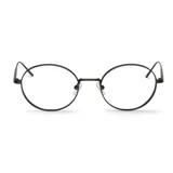 Lentes de lectura con armazón redondo de metal en color negro, con puente nasal ajustable y patillas finas.