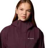 Campera impermeable larga Columbia modelo Hikebound II Long, color bordó, con capucha ajustable, cierre frontal con solapa, cintura ajustable con cordón y bolsillos con cierre. Cuenta con tecnología Omni-Tech.