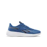 Championes de running Reebok Lite 4 de color azul con entresuela blanca y detalles laterales en azul marino. Parte superior de malla ligera y suela exterior de EVA.