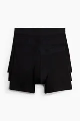 Pack de tres calzoncillos tipo trunk negros de punto elástico, con cintura elástica y costuras planas.