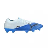 Championes de fútbol Puma Ultra Nitro 7 Match FG, diseño en color blanco y azul con tecnología Nitro y el característico logo de la marca en el lateral.