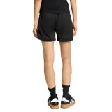 Bermuda deportiva Adidas Firebird de color negro, con las clásicas tres tiras blancas a los lados, bolsillos con cierre y el logo del trifolio bordado en la pierna.