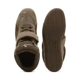 Championes Puma modelo Speedcat Wedge Wns, de caña alta y diseño con taco oculto, color marrón chocolate. Confeccionados en gamuza, incluyen cordones, tira de velcro con el logo grabado en el empeine y suela de goma inspirada en el automovilismo.