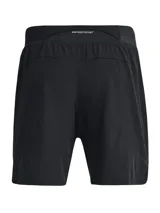 Short deportivo Under Armour Launch Elite 7 para hombre, color negro, con logo reflectivo en la pierna izquierda. Confeccionado en tejido ligero y transpirable, con forro interior y cintura elástica ajustable. Ideal para running y entrenamiento.