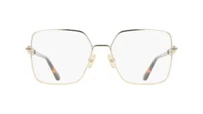 Lentes de receta Ferragamo con armazón metálico dorado de forma cuadrada y patillas con detalles en carey.