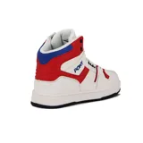 Championes de caña alta Pony modelo M-100, color blanco con detalles en rojo y azul.