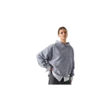 Hoodie oversize Eme Studios de color gris azulado, con capucha, bolsillo frontal tipo canguro y el logo de la marca bordado en el centro del pecho.