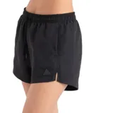 Short de baño negro con cintura elástica ajustable y logo triangular en la pierna.