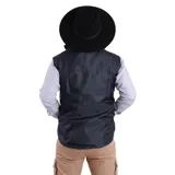 Chaleco negro de microfibra impermeable con interior de polar y cierre frontal.