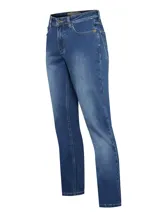 Pantalón de jean azul de corte recto, tiro medio y ajuste regular. Fabricado con denim de alta calidad con tecnología Natural Flex, que integra hilos elásticos para mayor flexibilidad.