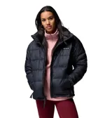 Campera puffer Columbia modelo Pike Lake, color negro, con cuello alto, cierre frontal y bolsillos laterales con cierre. Cuenta con tecnología termorreflectante Omni-Heat y aislamiento Thermarator de poliéster reciclado.