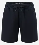 Bermuda de algodón texturizado color azul marino, con cintura elástica ajustable con cordón y bolsillos laterales.