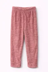 Pantalon de pijama de tela plush suave, con estampado de estrellas rosadas sobre fondo gris. Cuenta con cintura elastizada para mayor comodidad.