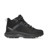 Bota de senderismo Merrell modelo Speed Strike 2 LTR, color negro. Diseño de caña media con parte superior de cuero impermeable, cierre con cordones, cuello acolchado y suela de goma con tracción optimizada para terrenos difíciles.