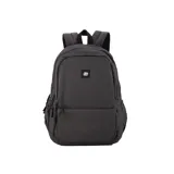 Mochila unisex color gris oscuro, con múltiples compartimentos, incluyendo bolsillos ocultos, compartimento para notebook y bolsillos laterales. Es impermeable y cuenta con correas laterales de compresión y un elástico en el dorso para sujetar a equipaje carry on.