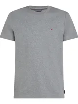 Remera gris de algodón con cuello redondo y logo de Tommy Hilfiger bordado en el pecho.
