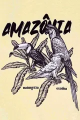 Buzo amarillo de algodón con estampado de aves y texto "Amazonia".