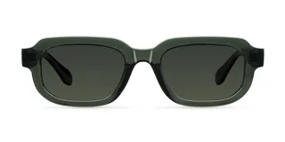 Lentes de sol cuadrados color verde oliva con lentes verdes polarizadas.