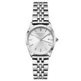 Reloj Rosefield Ace XS plateado con caja redonda de 29 mm, esfera plateada pulida y malla de acero plateado.