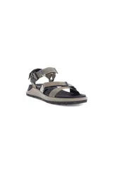 Sandalias Ecco Exowrap color gris topo con tiras de tela ajustables y suela de goma negra con detalles en beige.