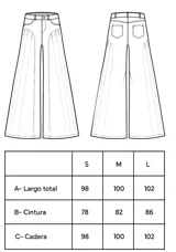 Pantalón jean blanco de corte ancho y tiro alto.