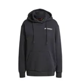Canguro Adidas Terrex de mujer, color negro, con capucha ajustable mediante cordones, bolsillo frontal tipo canguro y logo de la línea Terrex estampado en el pecho.