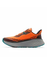 Championes de trail running y trekking Columbia Konos Trillium Atr para hombre, de color naranja con suela gruesa gris y detalles en negro y turquesa.