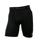 Short térmico de compresión color negro, con cintura elástica con logo de la marca y logo Umbro estampado en la pierna.